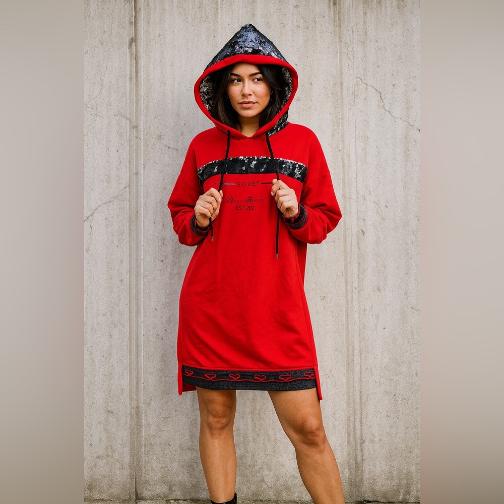 SIGNET | Sequin Hoodie Dress Streetwear